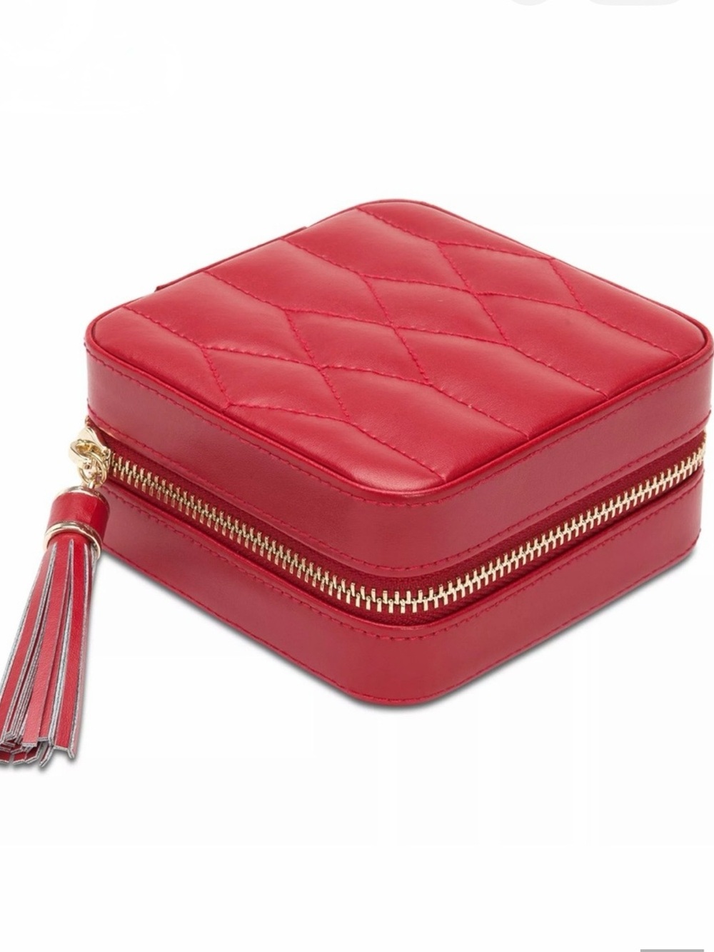WOLF Lusterloc Caroline Red Leather Zip Travel Jewelry Case